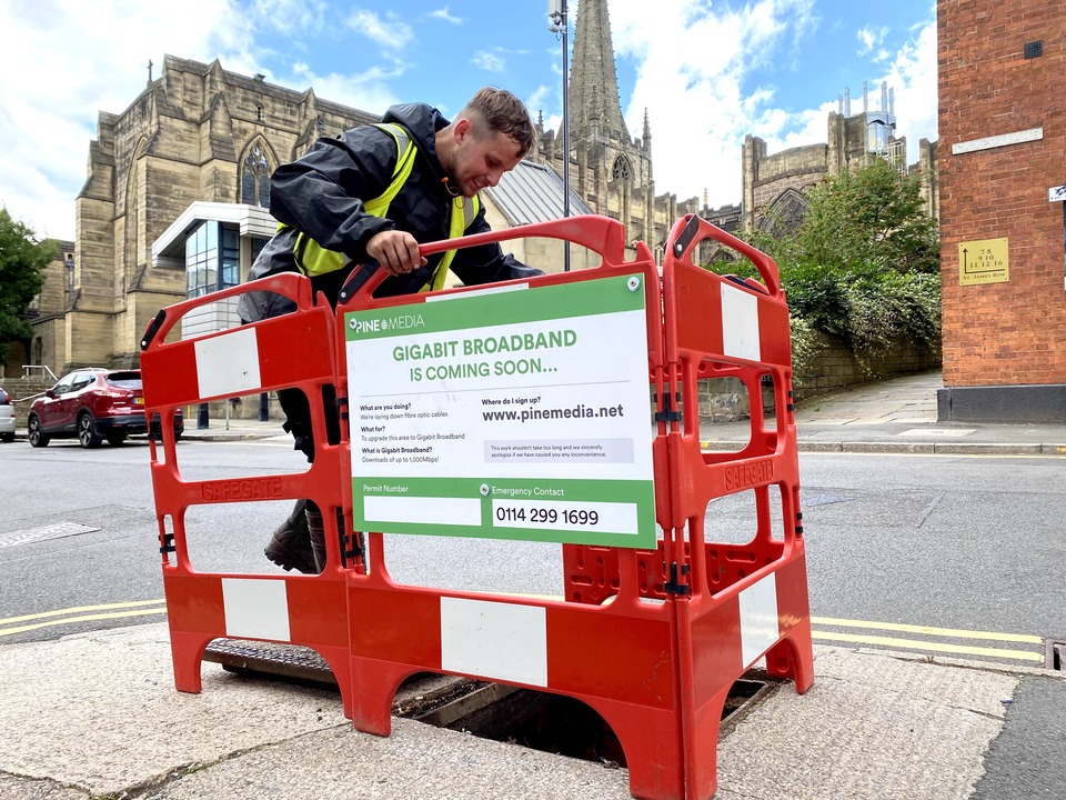 Engineer working near Sheffield Cathedral spire